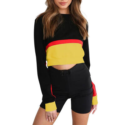

Hit Color Women Long Sleeve Stitching Pullover Leisure Fashion Sweatshirt