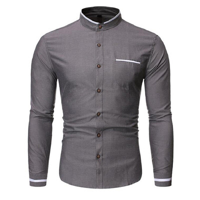 

Tailored Fashion Men Solid Business Casual Stand Collar Long Sleeve Shirts