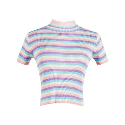 

Womens Cute Short Sleeve Color Block Striped T-Shirt Women Short Sleeve Turtleneck Slim Sexy Tee Cute T-shirt Harajuku Kawaii
