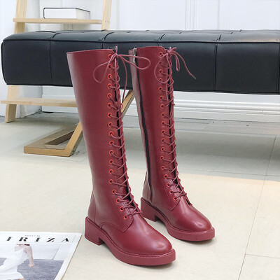 

Tie-up Martins Womens plus Velvet Yinglun High Drum 2019 Winter New European Station Joker Skinny Leather Boots