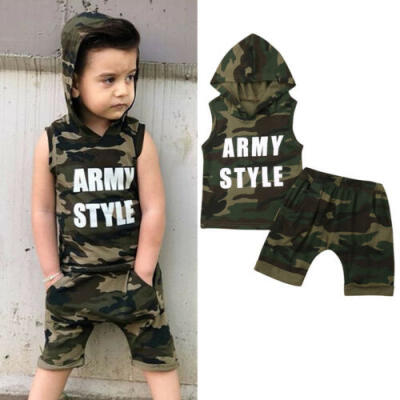 

US Toddler Baby Boys Hooded T-shirt Tops Shorts Pants Outfits Camouflage Clothes