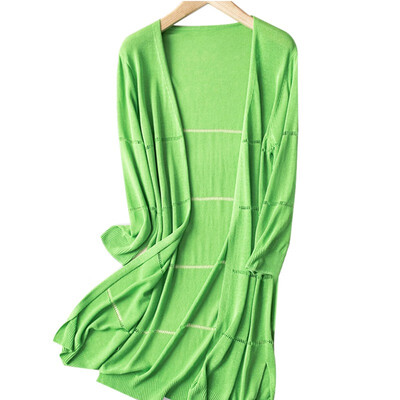 

Womens Solid Loose Long Sleeve Knitted Blouse Sun Protection Hollow Out Long Cardigan