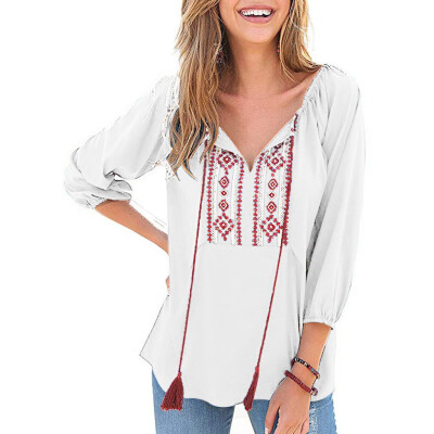 

Starmoon Fashion Womens Embroidery Strappy VO Neck Shirts Casual Loose Blouses Tops