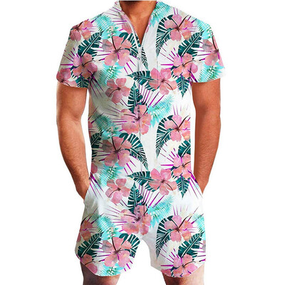 

Men Romper Street Casual Cargo Pants Jumpsuit Overall T-Shirt Shorts Set