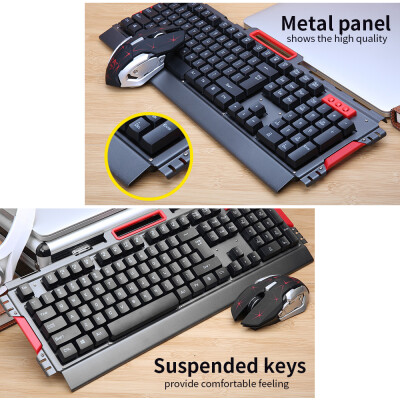 

Wireless Keyboard&Mouse Combo 24G Metal Panel Keyboard Optical Mouse 2400DPI for PC LaptopBlack