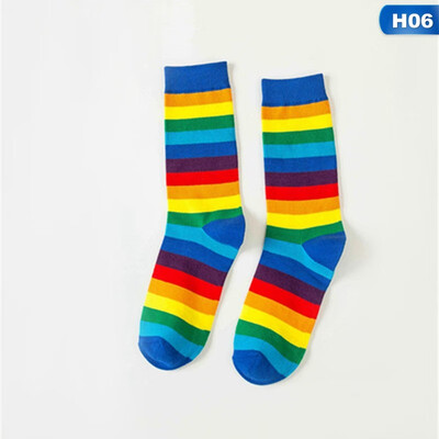 

Fashion Women Cotton Socks Rainbow Stripe Long tube socks