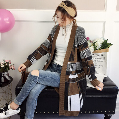 

2018 autumnwinter thickening sweater loose knitted sweater 2018 new cardigan jacket womens long&middle style blouse