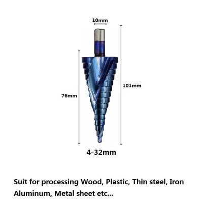 

Triangular Shank Step Cone Drill Bit Hole Cutter 4-32MM HSS For Sheet Metal Tool
