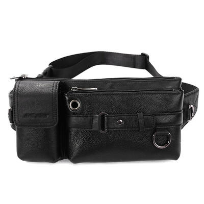 

Solid Color Sport Shoulder Men Waist Fanny Packs Genuine Leather Chest Bags