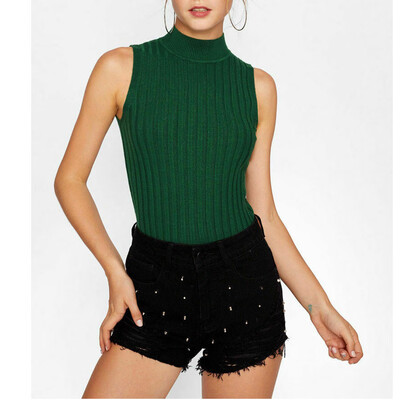 

Women Casual High Neck Vest Top Sleeveless Slim Blouse Solid Tank Tops
