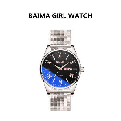 

Korean fashion leisure simple belt womens watch waterproof double date student quartz watch woman