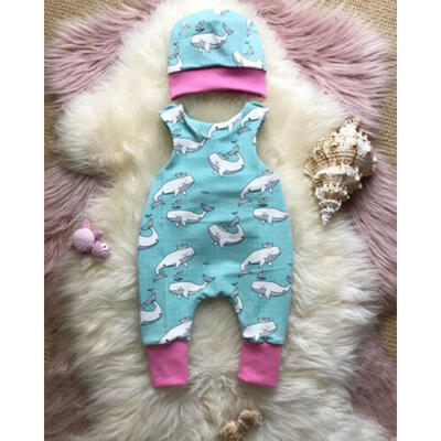 

US Newborn Baby Girl Clothes Sleeveless Whale Romper Jumpsuit Overall Outfit Set