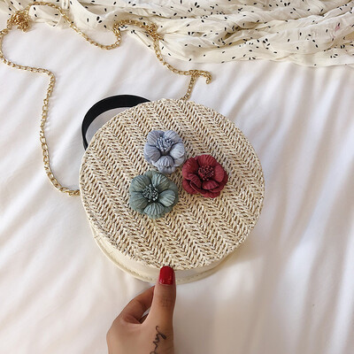 

2019 new summer wild handbag female stereo flower woven bag fashion temperament shoulder chain small round bag