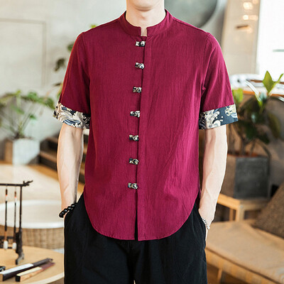 

Toponeto Mens Vintage Baggy Cotton Linen Solid Half Sleeve Retro T Shirts Tops Blouse