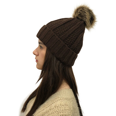 

Tailored Women Autumn Winter Outdoor Faux Fur Ball Hats Crochet Knit Holey Beanie Cap