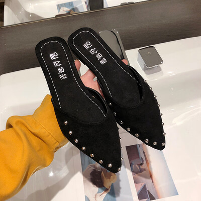 

Ins Port Wind Candy&Colorful Society Wears Cool Slippers in Summer Korean Edition Baotou Riveted Flat-soled Slippers