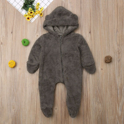 

Newborn Baby Girls Boys Fuzzy Hooded Romper Jumpsuit Winter Outfits Clothes