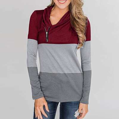 

Gobestart Womens Casual Sweatshirts Zipper Long Sleeve Color Block Patchwork Pullover Tops