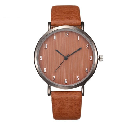 

New fashion wood grain mens watch simple female models number