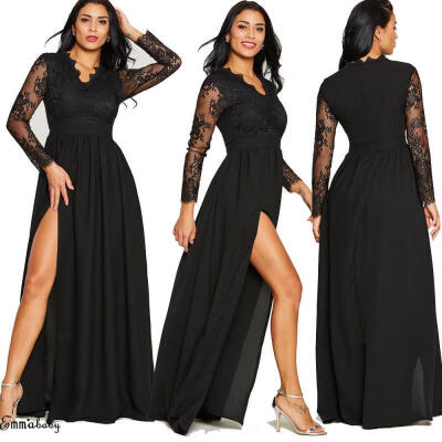 

Sexy Women Long Sleeve Lace Evening Party Ball Gown Cocktail Wedding Long Dress