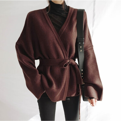 

Toponeto Women Winter Fashion Ladies Solid Color Bandage Long Sleeve Loose Outwear Coat