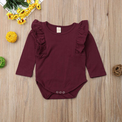 

Newborn Baby Girl T Shirt Solid Color Long Sleeve Ruffle Romper Bodysuit Jumpsuit Outfit