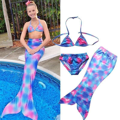 

Girls Kids Mermaid Tail Swimmable Bikini Set Swimwear Swimsuit Swimming Costume