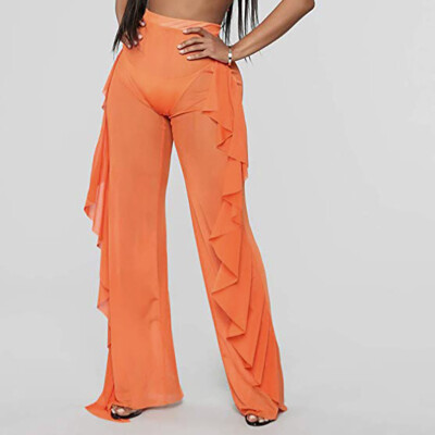

Tailored Women High Waist Solid Slim Skinny Long Pants Ruffles Trousers