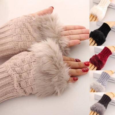 

Winter Fashion Women Knitted Fingerless Gloves Soft Warm Mittens