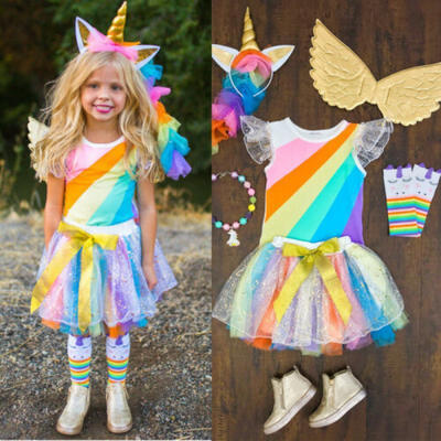 

UK Unicorn Kids Baby Girl Tops Tutu Skirt Party Dress Clothes Outfit Halloween