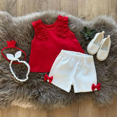 

UK Summer 2PCS Kids Baby Girls Bow Vest Tops ShirtShorts Pants Clothes Outfits