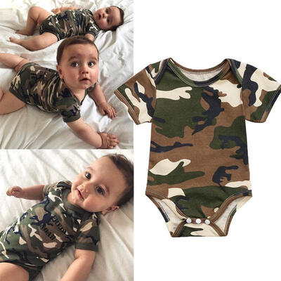 

Cotton Newborn Baby Boys Girl Camo Short Sleeve Romper Top Jumpsuit Camouflage Bodysuit Clothes