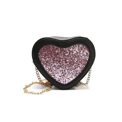

2017 new arrive Ladies Fashion Small Sequin Messenger Crossbody Bag PU Leather Women Heart Shape Chain Shoulder Bag