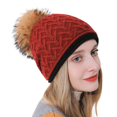 

Tailored Womens Winter Soft Knitted Beanie Hat Real braided cashmere knit hat