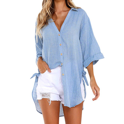 

Roseonmyhand Womens Loose Button Long Shirt Dress Cotton Ladies Casual Tops T-Shirt Blouse