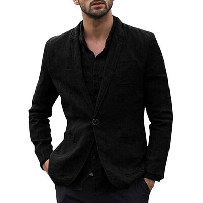 

Mens Casual Linen Blazer Long Sleeve One-Button Lightweight Jacket Sport Coat