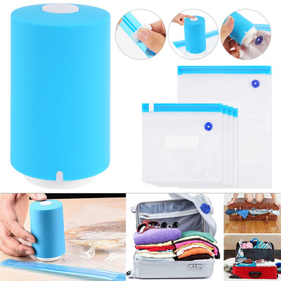 

High Quality Blue Mini Automatic Compression Vacuum Pump Sealer Clamp Snack Fresh Food Rod Strip With Bag Vacuum Machine
