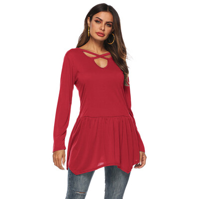 

Nomeni Women Casual Long Sleeve Solid Bandage Sleeve V Neck T Shirt Top Blouse
