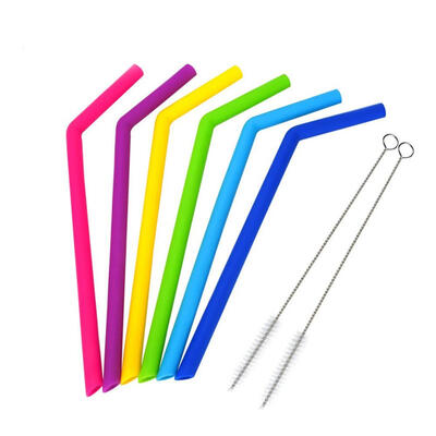 

6pcs Reusable Food Grade Silicone Drinking Straws2pcs Cleaning Brushes