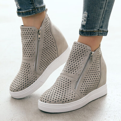 

Rose Women Ladies Fashion Sole Hollow Zipper Ankle Flat Round Toe Casual Boots Shoes