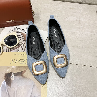 

Single-shoe female summer pointed flat-bottomed shallow mouth Joker square buckle a pedal soft-soled Doudou pouring shoes