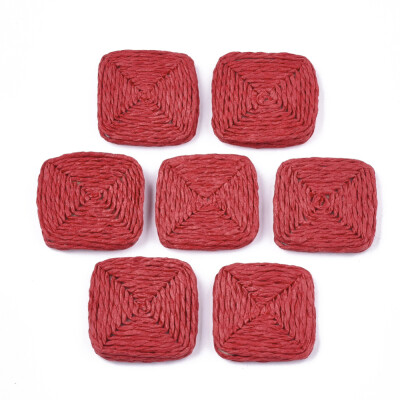 

Handmade Woven Beads Paper Imitation Raffia Covered with Wood No HoleUndrilled Square Red 3234x3234x45mm