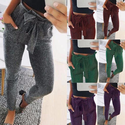 

Womens Pants High Waist Skinny Long Lace Up Trousers Casual Fashion Slim Pant
