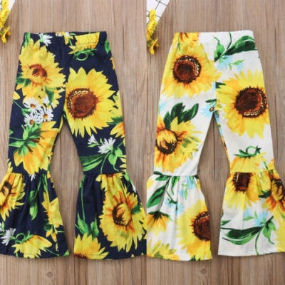 

Fashion Toddler Kid Girls Baby Clothes Sunflower Floral Boot-cut Casual Pants