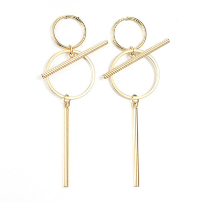 

304 Stainless Steel Dangle Stud Earrings Golden 67x30x3mm 08mm