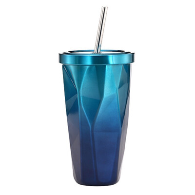 

Stainless Steel Water Cup With Straw Diamond Gradient Color Water Cup Household Large Capacity Cup