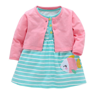 

Baby Sets Summer Girl Cotton Cardigan Shawl Short-Sleeved Print Dress 2 PCS Clothes 0-24M