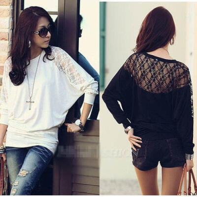 

LH Women&39s Ladies Batwing Blouse Tops T-Shirt Dolman Lace Long Sleeves M-XXL