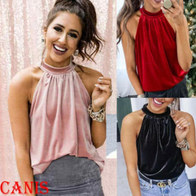 

Women Sexy Fashion Halter Vest Loose Top Velvet Sleeveless T-Shirts Blouse Shirt