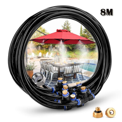 

2019 New Outdoor Misting Cooling Sprinkler System for Garden 8M Atomization Line 9 Brass Spray Nozzles Brass Adapter 34